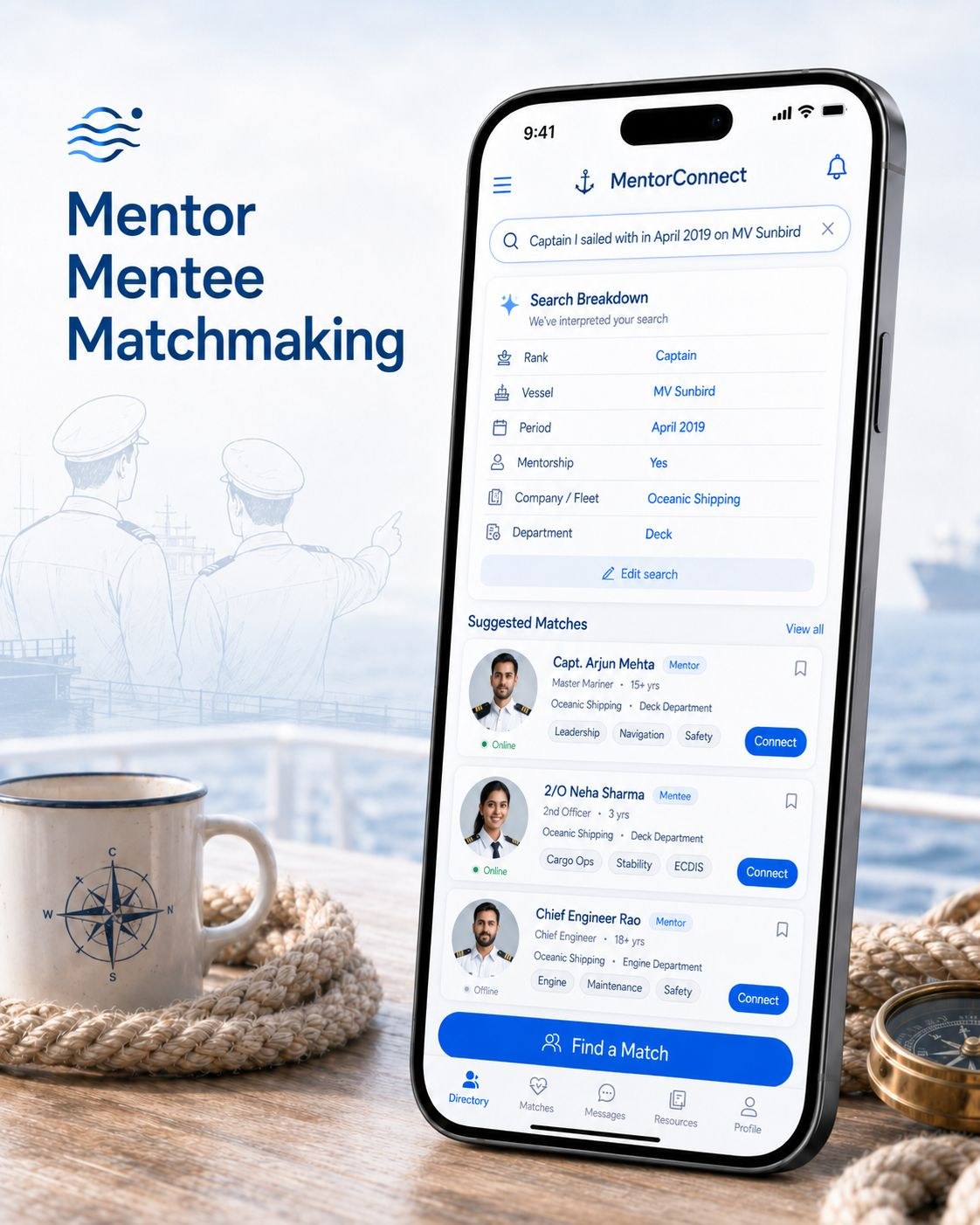 Mentor and mentee matchmaking for crew careers